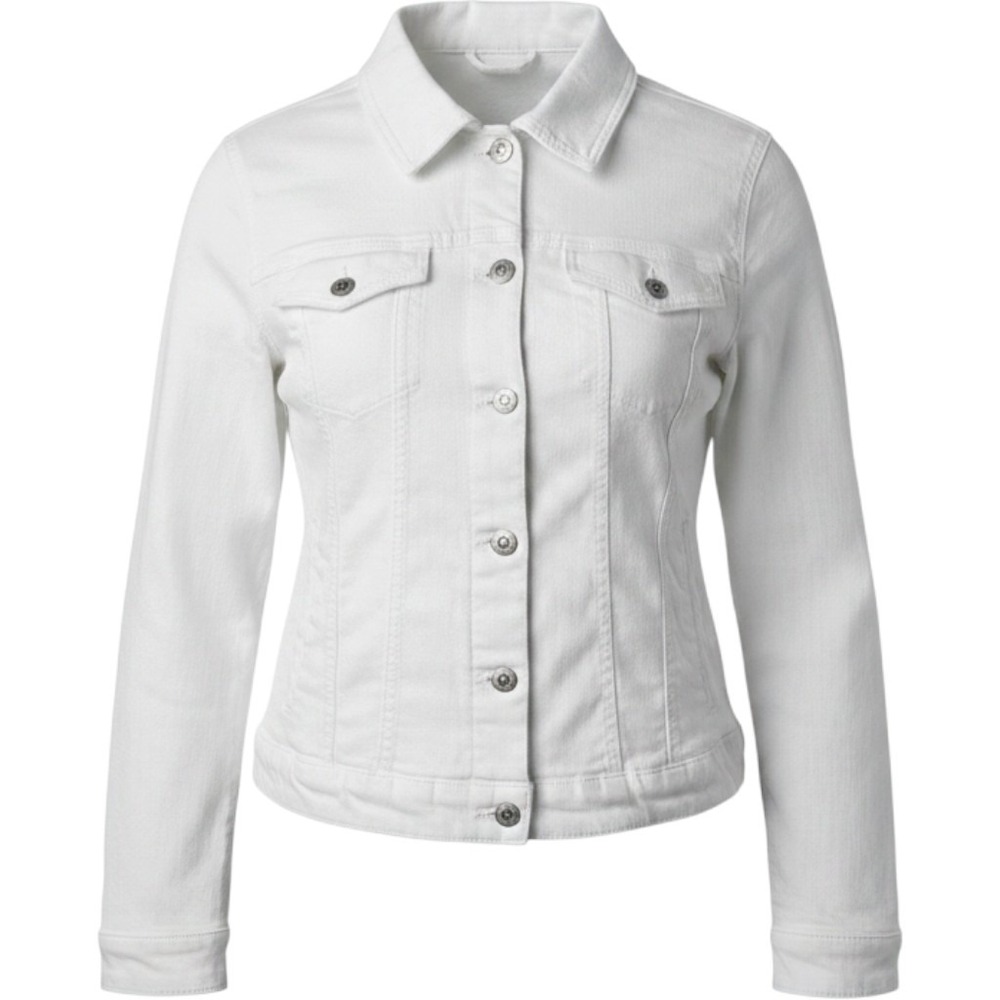 EV1 Denim Jacket Women XXL White LOVE Graphic Americana Trucker Nautical Layer